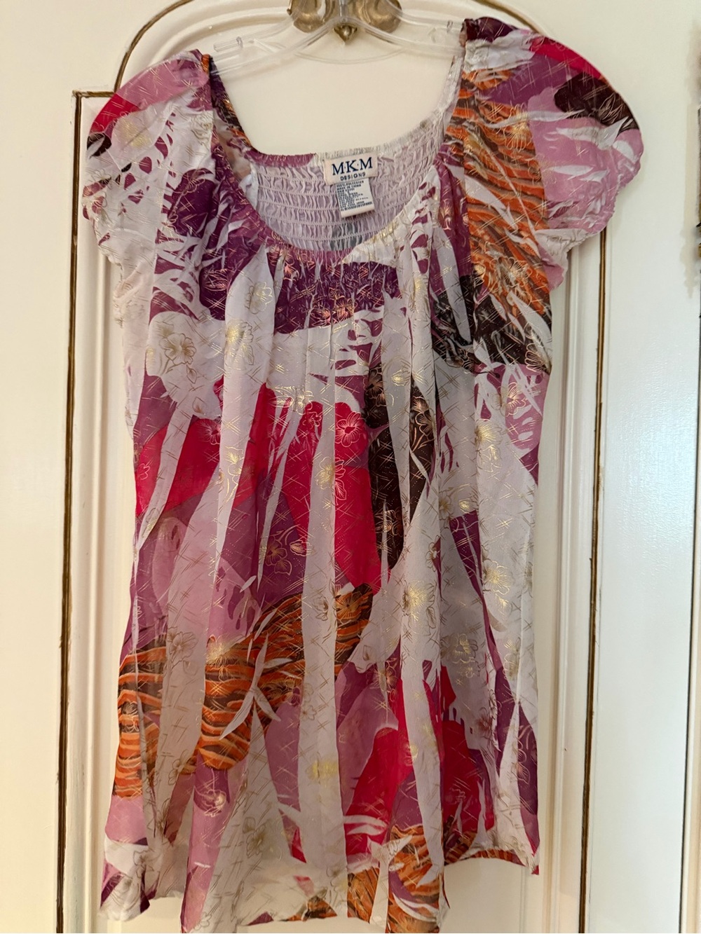 MKM Floral Pink & Purple Tunic blouse size M